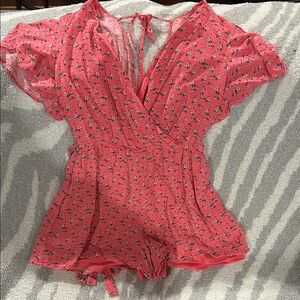 Pink Floral Wrap Romper